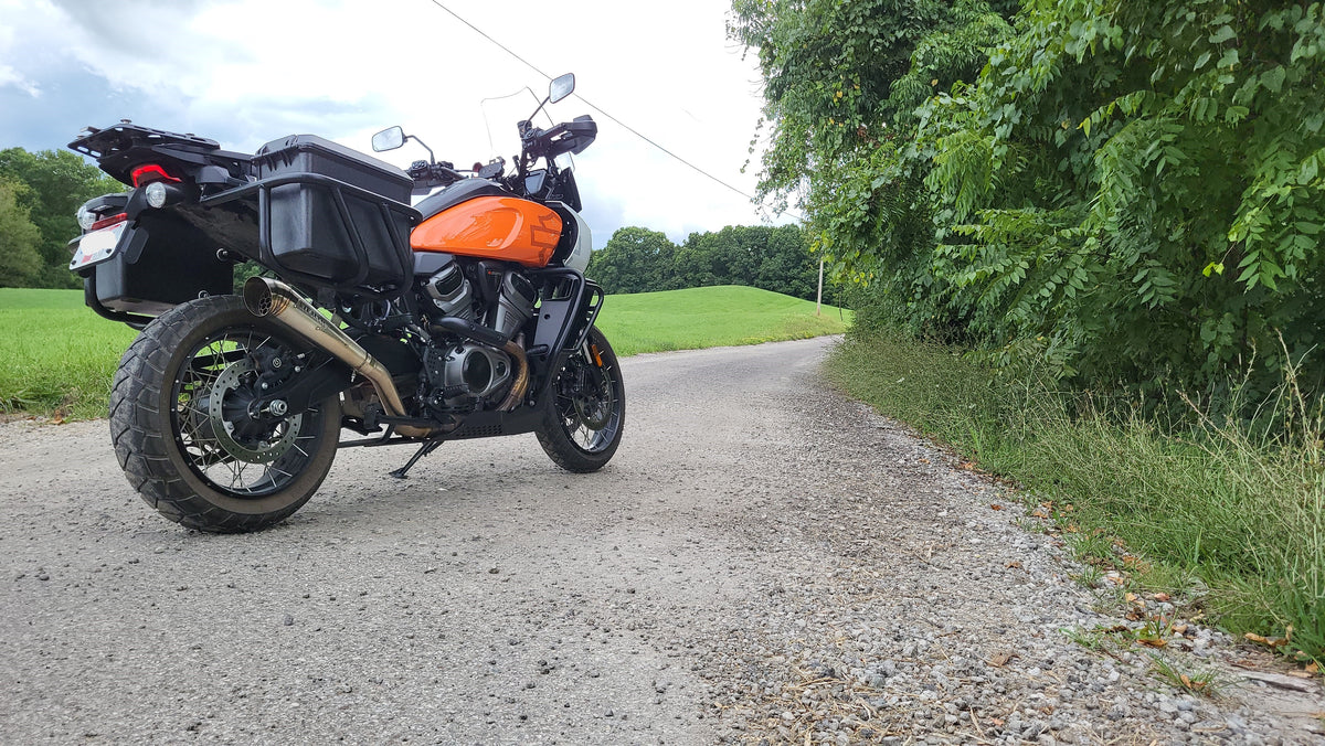 Adventure touring Harley Pan America with Stealth Pipes slip-on exhaust – American performance muffler, photo 9 of 17