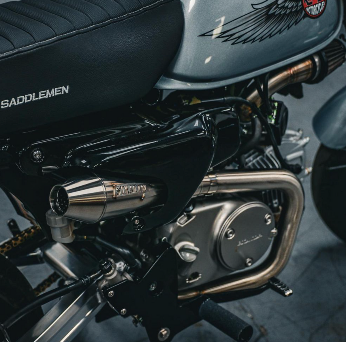 Honda Monkey motorcycle with Stealth x Kruesi Originals exhaust system installed – stainless steel muffler, photo 4 of 12