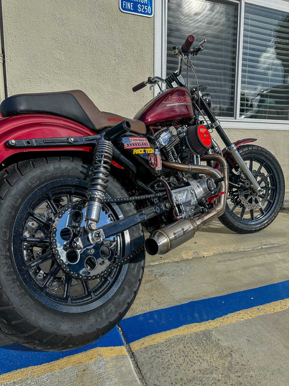 Harley Sportster motorcycle with Stealth Pipes exhaust system – rider lifestyle photo, 1986–2003 model, photo 14 of 16