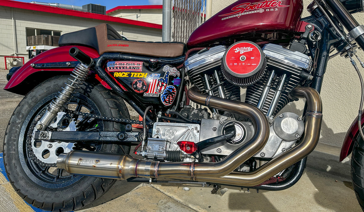 Harley Sportster motorcycle with Stealth Pipes exhaust system – rider lifestyle photo, 1986–2003 model, photo 15 of 16