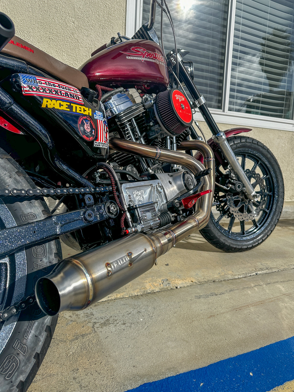 Harley Sportster motorcycle with Stealth Pipes exhaust system – rider lifestyle photo, 1986–2003 model, photo 13 of 16