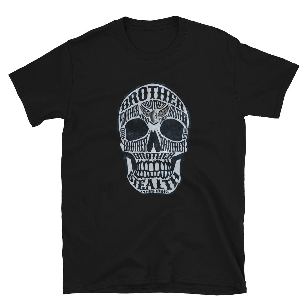 Stealth Brotherrrrr T-shirt in black – skull design with Stealth Pipes text, photo 1 of 3