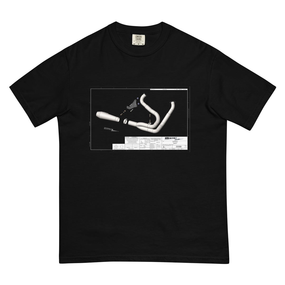 Stealth Pipes Get Assembled T-shirt in black – American-made motorcycle graphic tee, photo 1 of 3