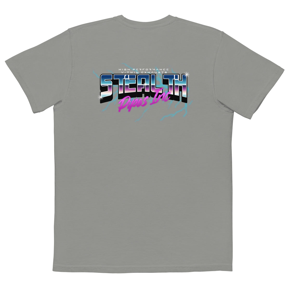 Stealth Pipes 80’s Electricity T-shirt in grey – neon electric logo close-up, photo 4 of 6