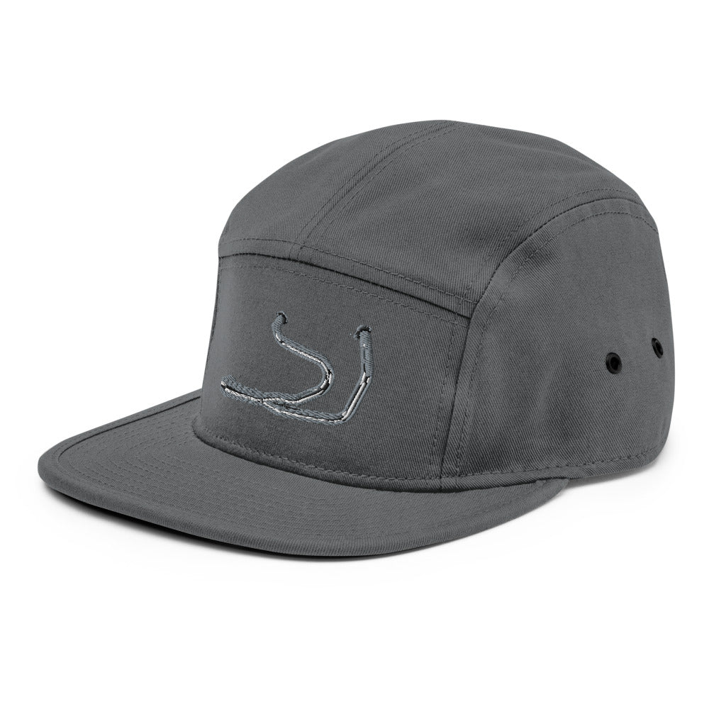 Side profile of grey Stealth Pipes camper cap with flat bill and ventilation eyelets, photo 9 of 12