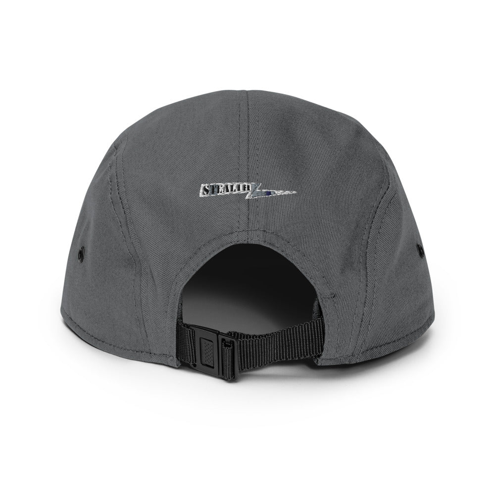 Back profile of grey Stealth Pipes camper cap with flat bill and ventilation eyelets, photo 12 of 12