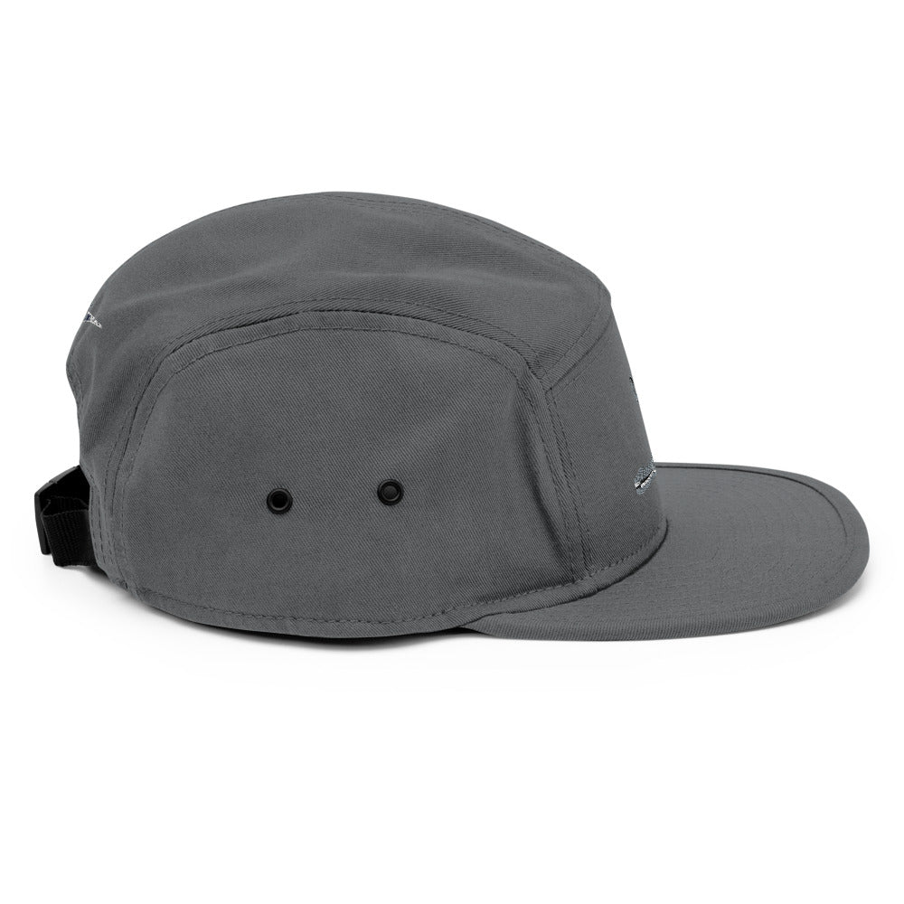 Side profile of grey Stealth Pipes camper cap with flat bill and ventilation eyelets, photo 11 of 12