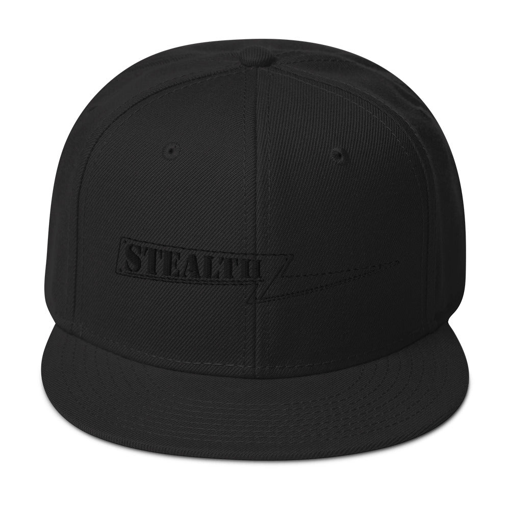 Black Stealth Pipes snapback hat with flat visor and embroidered logo, photo 7 of 7